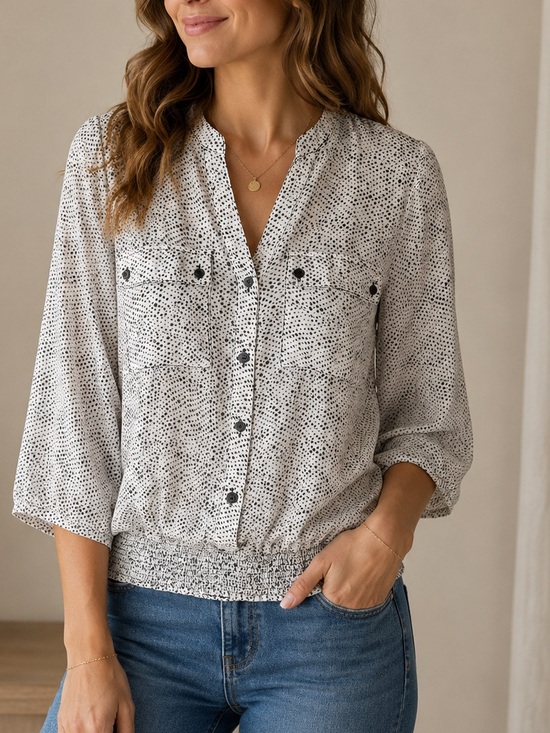 Reitmans Tops - Reitmans Black & White Polka Dot Button Front Blouse Size Medium